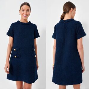 Tuckernuck Navy Blue Textured Short Sleeve Tweed Jackie Dress NWT Size XXL Chic